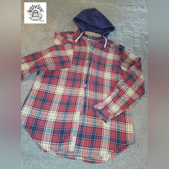 Vintage Polo Ralph Lauren Flannel Hoodie Mens L - Picture 1 of 6